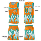 Custom Orange Bright Green Hem Flame Pattern Fashion Sports Uniform Basketball jersey