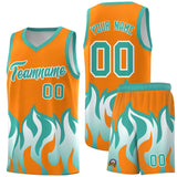 Custom Orange Bright Green Hem Flame Pattern Fashion Sports Uniform Basketball jersey
