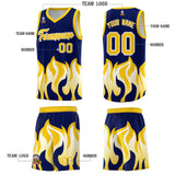 Custom Navy Gold Hem Flame Pattern Fashion Sports Uniform Basketball jersey
