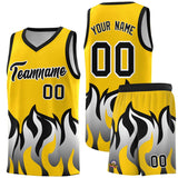 Custom Gold Black Hem Flame Pattern Fashion Sports Uniform Basketball jersey