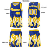 Custom Royal Gold Hem Flame Pattern Fashion Sports Uniform Basketball jersey