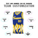 Custom Royal Gold Hem Flame Pattern Fashion Sports Uniform Basketball jersey