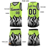 Custom Neon Green Black Hem Flame Pattern Fashion Sports Uniform Basketball jersey