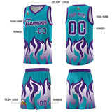 Custom Aqua Purple Hem Flame Pattern Fashion Sports Uniform Basketball jersey