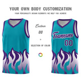 Custom Aqua Purple Hem Flame Pattern Fashion Sports Uniform Basketball jersey