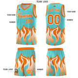 Custom Bright Green Orange Hem Flame Pattern Fashion Sports Uniform Basketball jersey