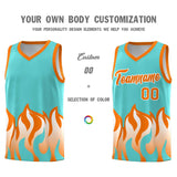 Custom Bright Green Orange Hem Flame Pattern Fashion Sports Uniform Basketball jersey