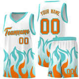 Custom White Orange Hem Flame Pattern Fashion Sports Uniform Basketball jersey