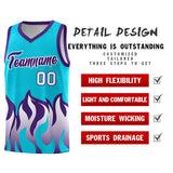 Custom Sky Blue Purple Hem Flame Pattern Fashion Sports Uniform Basketball jersey