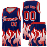 Custom Navy Red Hem Flame Pattern Fashion Sports Uniform Basketball jersey
