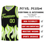 Custom Black Fluorescent Green Hem Flame Pattern Fashion Sports Uniform Basketball jersey