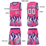 Custom Pink Purple Hem Flame Pattern Fashion Sports Uniform Basketball jersey
