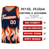 Custom Navy Orange Hem Flame Pattern Fashion Sports Uniform Basketball jersey