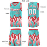Custom Bright Green Light Red Hem Flame Pattern Fashion Sports Uniform Basketball jersey