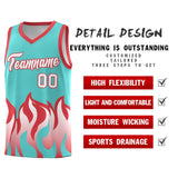 Custom Bright Green Light Red Hem Flame Pattern Fashion Sports Uniform Basketball jersey