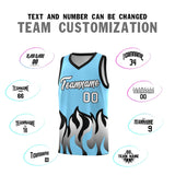 Custom Light Blue Black Hem Flame Pattern Fashion Sports Uniform Basketball jersey