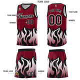 Custom Crimson Black Hem Flame Pattern Fashion Sports Uniform Basketball jersey