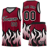 Custom Crimson Black Hem Flame Pattern Fashion Sports Uniform Basketball jersey