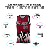 Custom Crimson Black Hem Flame Pattern Fashion Sports Uniform Basketball jersey