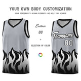 Custom Gray Black Hem Flame Pattern Fashion Sports Uniform Basketball jersey