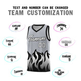 Custom Gray Black Hem Flame Pattern Fashion Sports Uniform Basketball jersey