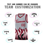 Custom Gray Crimson Hem Flame Pattern Fashion Sports Uniform Basketball jersey