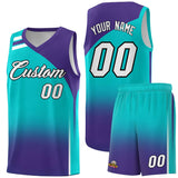 Custom Aqua and Purple Gradient Fashion Sets Sports Uniform Basketball Jersey