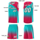 Custom Aqua Red Gradient Fashion Sets Sports Uniform Basketball Jersey