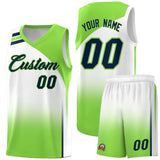 Custom White and Fluorescent Green Gradient Fashion Sets Sports Uniform Basketball Jersey