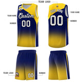 Custom Navy Gold Gradient Fashion Sets Sports Uniform Basketball Jersey