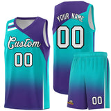 Custom Aqua Purple Gradient Fashion Sets Sports Uniform Basketball Jersey