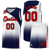 Custom White Navy Gradient Fashion Sets Sports Uniform Basketball Jersey