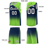 Custom Navy Fluorescent Green Gradient Fashion Sets Sports Uniform Basketball Jersey