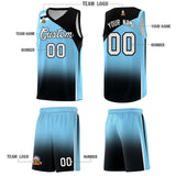 Custom Light Blue Black Gradient Fashion Sets Sports Uniform Basketball Jersey