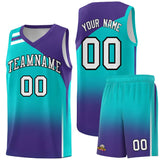 Custom Aqua Purple Gradient Fashion Sets Sports Uniform Basketball Jersey