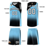 Custom Light Blue Black Gradient Fashion Sets Sports Uniform Basketball Jersey