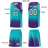 Custom Aqua Purple Gradient Fashion Sets Sports Uniform Basketball Jersey