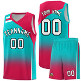 Custom Aqua Red Gradient Fashion Sets Sports Uniform Basketball Jersey
