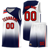 Custom White Navy Gradient Fashion Sets Sports Uniform Basketball Jersey