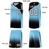 Custom Light Blue Black Gradient Fashion Sets Sports Uniform Basketball Jersey