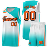 Custom White Aqua Gradient Fashion Sets Sports Uniform Basketball Jersey