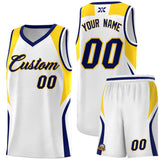 Custom White Navy and Gold Color Block Sports Uniform Basketball Jersey