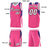 Custom Pink Purple and White Color Block Sports Uniform Basketball Jersey