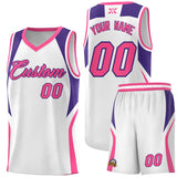 Custom White Purple and Pink Color Block Sports Uniform Basketball Jersey