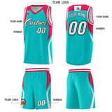 Custom Aqua Red and White Color Block Sports Uniform Basketball Jersey