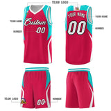 Custom Red Aqua and White Color Block Sports Uniform Basketball Jersey