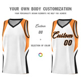 Custom White Gold Orange and Black Color Block Sports Uniform Basketball Jersey