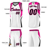 Custom White Pink and Black Color Block Sports Uniform Basketball Jersey