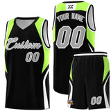 Custom Black Fluorescent Green and White Color Block Sports Uniform Basketball Jersey