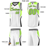 Custom White Fluorescent Green and Black Color Block Sports Uniform Basketball Jersey